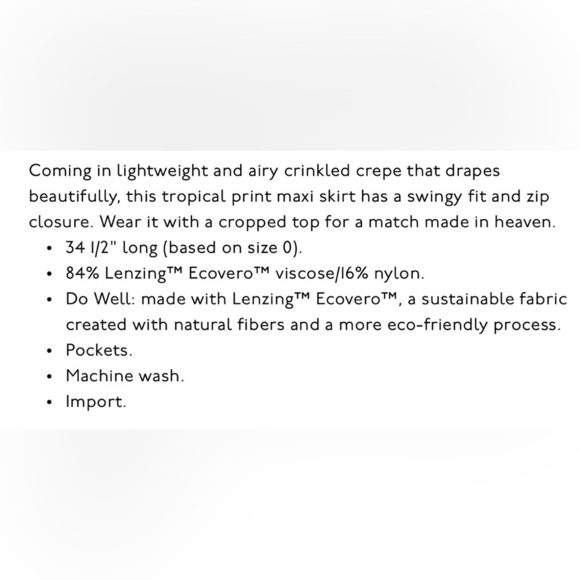 NWT Madewell Crinkled Crepe Maxi Bruah Stroke Monstera Skirt Pockets! 12 - Picture 11 of 11